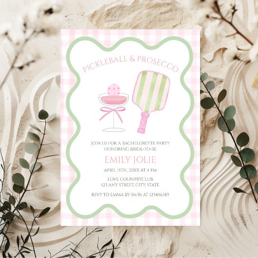 Pickleball & Prosecco Preppy Modern Bachelorette Kaart