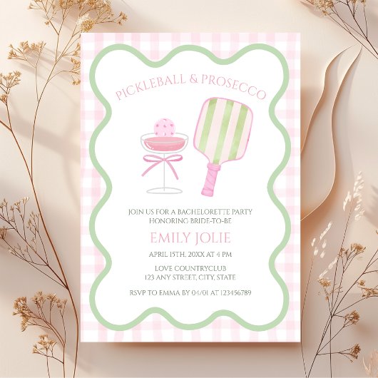 Pickleball & Prosecco Preppy Modern Bachelorette Kaart
