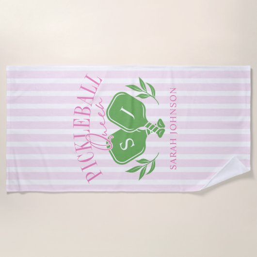 Pickleball Queen Aangepaste naam Monogram Strandlaken (Voorkant)