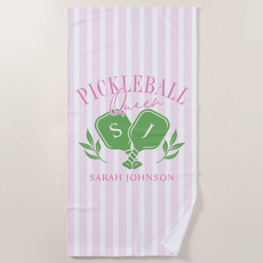 Pickleball Queen Aangepaste naam Monogram Strandlaken (Voorkant)