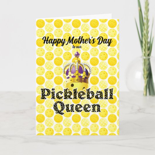 Pickleball Queen - Gele Pickleball Wearing Crown Kaart (Voorkant)