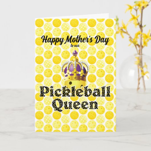 Pickleball Queen - Gele Pickleball Wearing Crown Kaart (Gele Bloem)