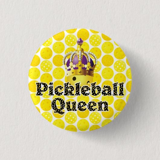 Pickleball Queen - Gele Pickleball Wearing Crown Ronde Button 3,2 Cm (Voorkant)