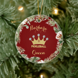 Pickleball Queen Glam Glitz Monogram Naam Keramisch Ornament