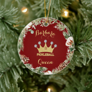 Pickleball Queen Glam Glitz Monogram Naam Keramisch Ornament