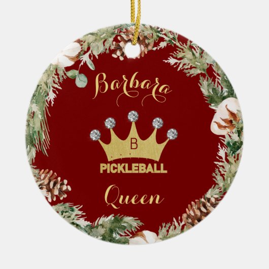 Pickleball Queen Glam Glitz Monogram Naam Keramisch Ornament (Voorkant)