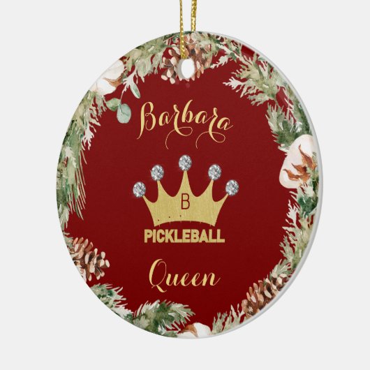 Pickleball Queen Glam Glitz Monogram Naam Keramisch Ornament (Links)
