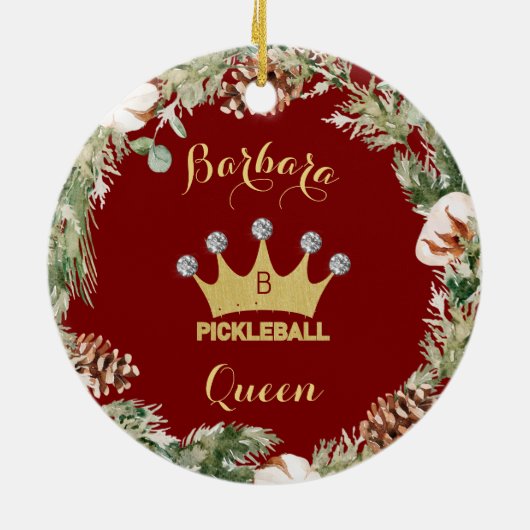 Pickleball Queen Glam Glitz Monogram Naam Keramisch Ornament (Achterkant)