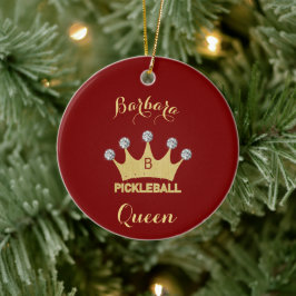 Pickleball Queen Glam Glitz Monogram Naam Keramisch Ornament