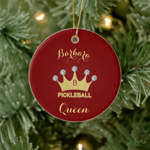 Pickleball Queen Glam Glitz Monogram Naam Keramisch Ornament