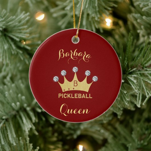 Pickleball Queen Glam Glitz Monogram Naam Keramisch Ornament (Boom)
