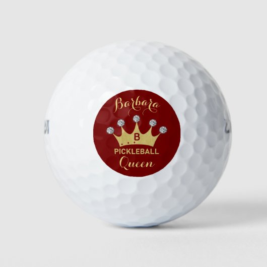 Pickleball Queen Glam Glitz Monogram Name Gold Golfballen (Voorkant)