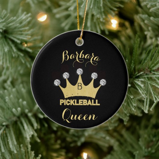 Pickleball Queen Glam Glitz Monogram Name Gold Keramisch Ornament (Boom)