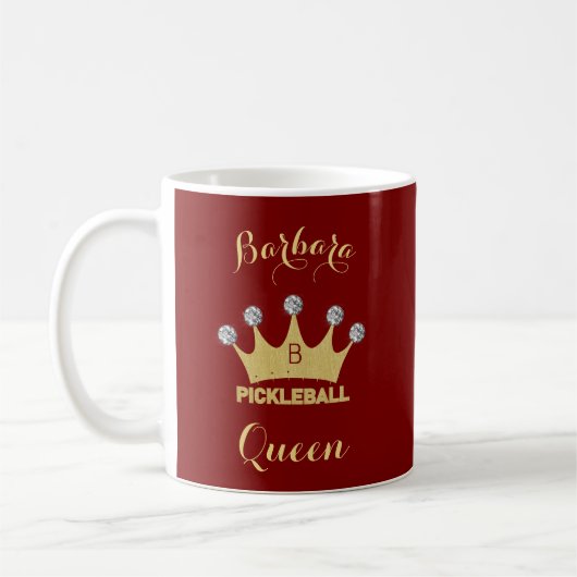 Pickleball Queen Glam Glitz Monogram Name Gold Koffiemok (Links)