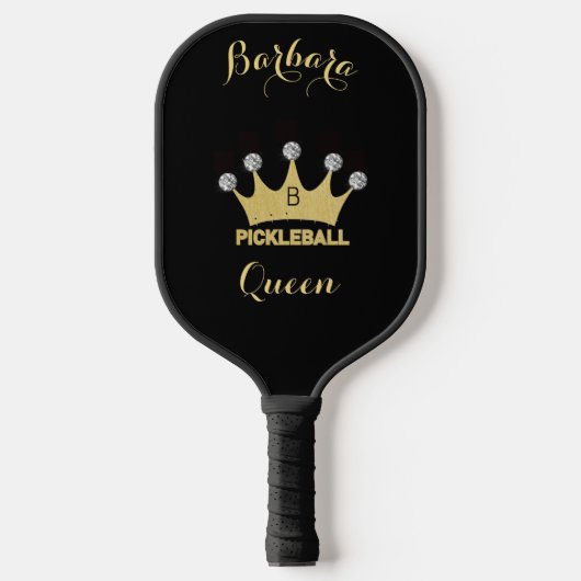 Pickleball Queen Glam Glitz Monogram Name Gold Paddle (Voorkant)