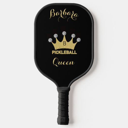 Pickleball Queen Glam Glitz Monogram Name Gold Paddle (Achterkant)