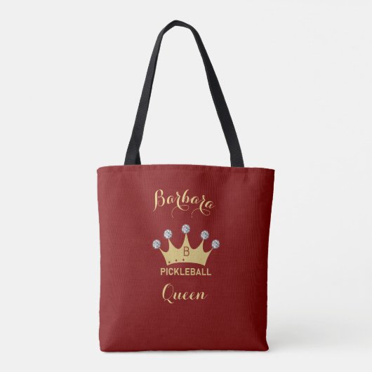 Pickleball Queen Glam Glitz Monogram Name Gold Tote Bag (Achterkant)