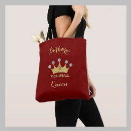 Pickleball Queen Glam Glitz Monogram Name Gold Tote Bag