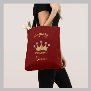 Pickleball Queen Glam Glitz Monogram Name Gold Tote Bag