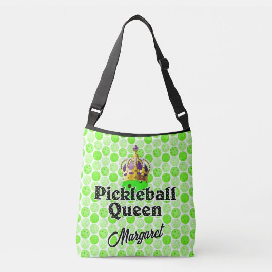 Pickleball Queen - Green Pickleball Wearing Crown Crossbody Tas (Voorkant)