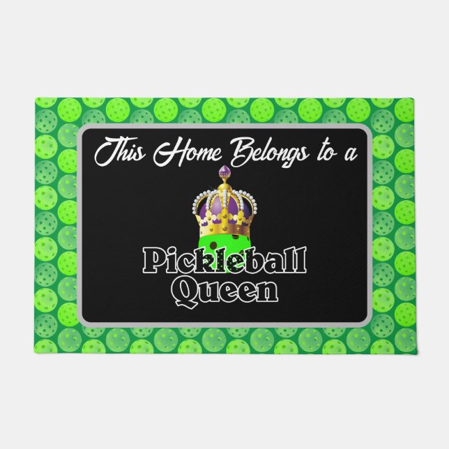 Pickleball Queen - Green Pickleball Wearing Crown Deurmat (Voorkant)