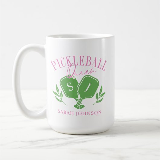 Pickleball Queen Logo Monogram Aangepaste naam Koffiemok (Links)