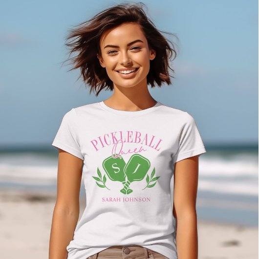 Pickleball Queen Logo Monogram Aangepaste naam T-shirt