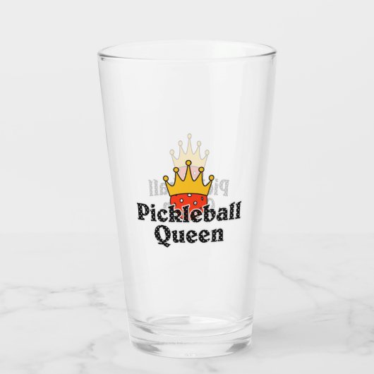 Pickleball Queen Oranje Ball in Crown Personalized Glas (Achterkant)