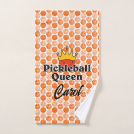 Pickleball Queen Oranje Ball in Crown Personalized Handdoek