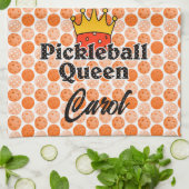 Pickleball Queen Oranje Ball in Crown Personalized Theedoek (Gevouwen)