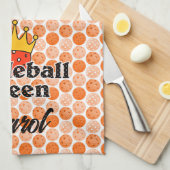 Pickleball Queen Oranje Ball in Crown Personalized Theedoek (Quarter Fold)