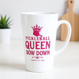 Pickleball Queen Pink gepersonaliseerde gift Grapp Latte Mok