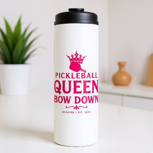 Pickleball Queen Pink gepersonaliseerde gift Grapp Thermosbeker
