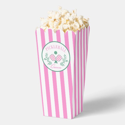 Pickleball Queen | roze en wit gestreept Bedankdoosjes (Popped)