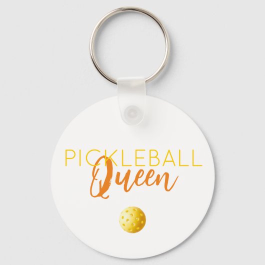 PICKLEBALL QUEEN Sport Fun Geel Sinaasappel Wit Sleutelhanger (Voorkant)