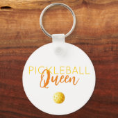PICKLEBALL QUEEN Sport Fun Geel Sinaasappel Wit Sleutelhanger (Achterkant)