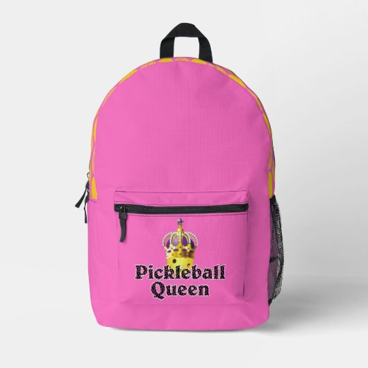 Pickleball Queen Yellow Ball met Crown Pink Bedrukte Rugzak (Voorkant)