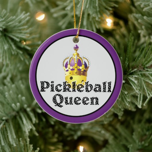 Pickleball Queen, Yellow Ball Paars, Gold Crown Keramisch Ornament (Boom)