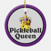 Pickleball Queen, Yellow Ball Paars, Gold Crown Keramisch Ornament (Achterkant)