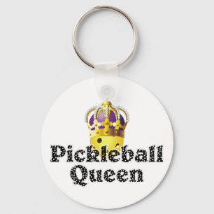 Pickleball Queen, Yellow Ball Paars, Gold Crown Sleutelhanger