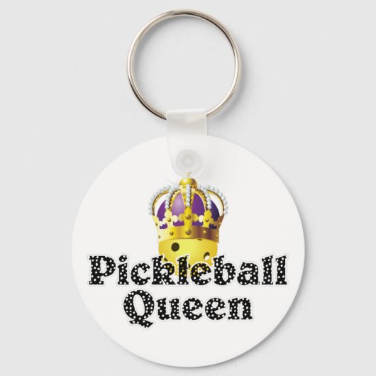 Pickleball Queen, Yellow Ball Paars, Gold Crown Sleutelhanger (Voorkant)