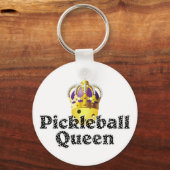 Pickleball Queen, Yellow Ball Paars, Gold Crown Sleutelhanger (Voorkant)