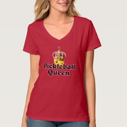 Pickleball Queen, Yellow Ball Paars, Gold Crown T-shirt (Voorkant)