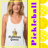 Pickleball Queen, Yellow Ball Paars, Gold Crown Tanktop