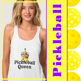 Pickleball Queen, Yellow Ball Paars, Gold Crown Tanktop
