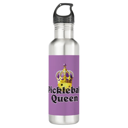 Pickleball Queen, Yellow Ball Paars, Gold Crown Waterfles (Voorkant)