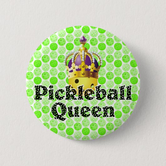 Pickleball Queen Yellow Ball Wearing Crown Paars Ronde Button 5,7 Cm (Voorkant)