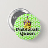 Pickleball Queen Yellow Ball Wearing Crown Paars Ronde Button 5,7 Cm (Voorkant /achterkant)