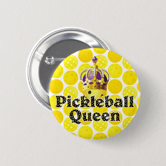 Pickleball Queen Yellow Ball Wearing Crown Paars Ronde Button 5,7 Cm (Voorkant /achterkant)