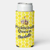 Pickleball Queen Yellow Ball Wearing Crown Paars Seltzer Blikjeskoeler (Seltzer Achterkant)